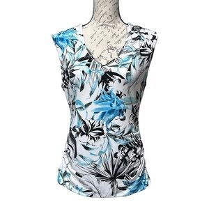 WHBM Blue & Black Floral Sleeveless Blouse Size Medium